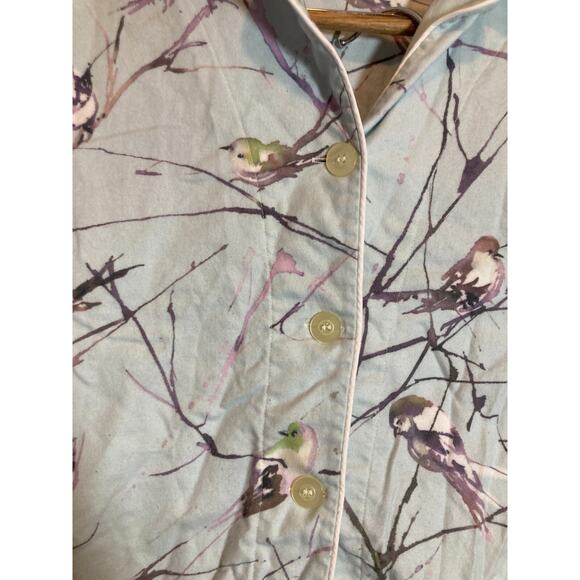 The Cat's Pajamas Flannel Pajama Set Womens Medium Blue Bird Print Winter Scene - Picture 6 of 15